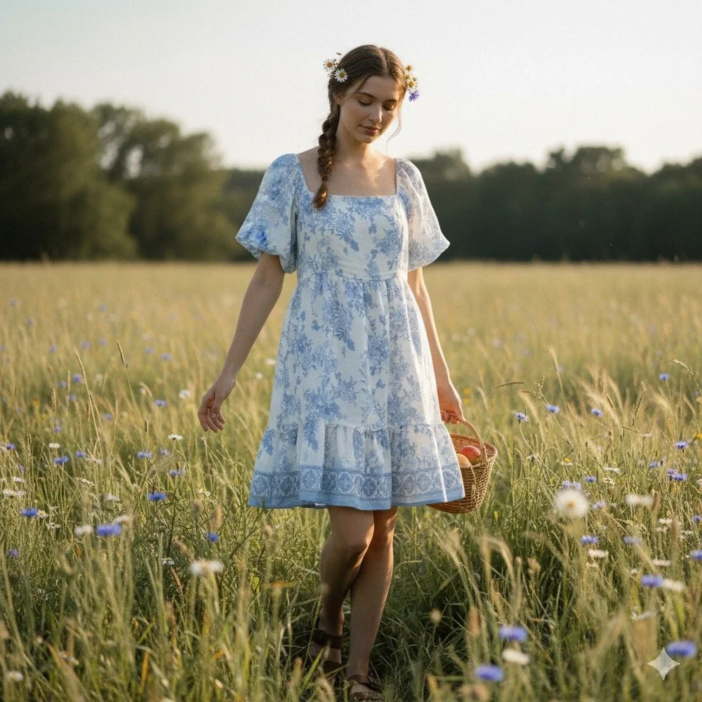 Blu Pepper Floral Tiered Ruffle Hem Dress XL Puff‎ Sleeve Cottage Peasant
